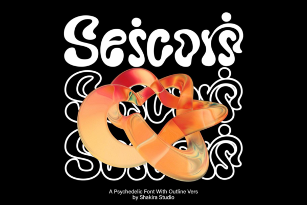 60年代复古迷幻扭曲圆润波西米亚风杂志海报标题设计英文字体安装包 Seicori Font