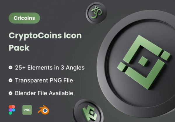 25+款工业风数字加密货币比特币3D图标Icons设计素材合集 Cricoins – Cryptocoins 3D Icon Pack