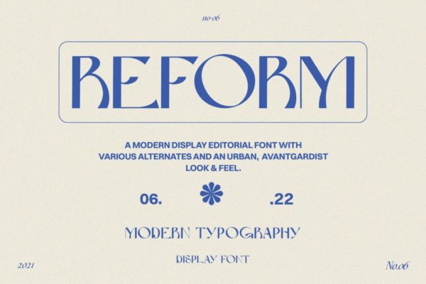 现代时尚逆反差品牌LOGO杂志标题设计PSAI英文字体安装包 Reform Modern Display Font