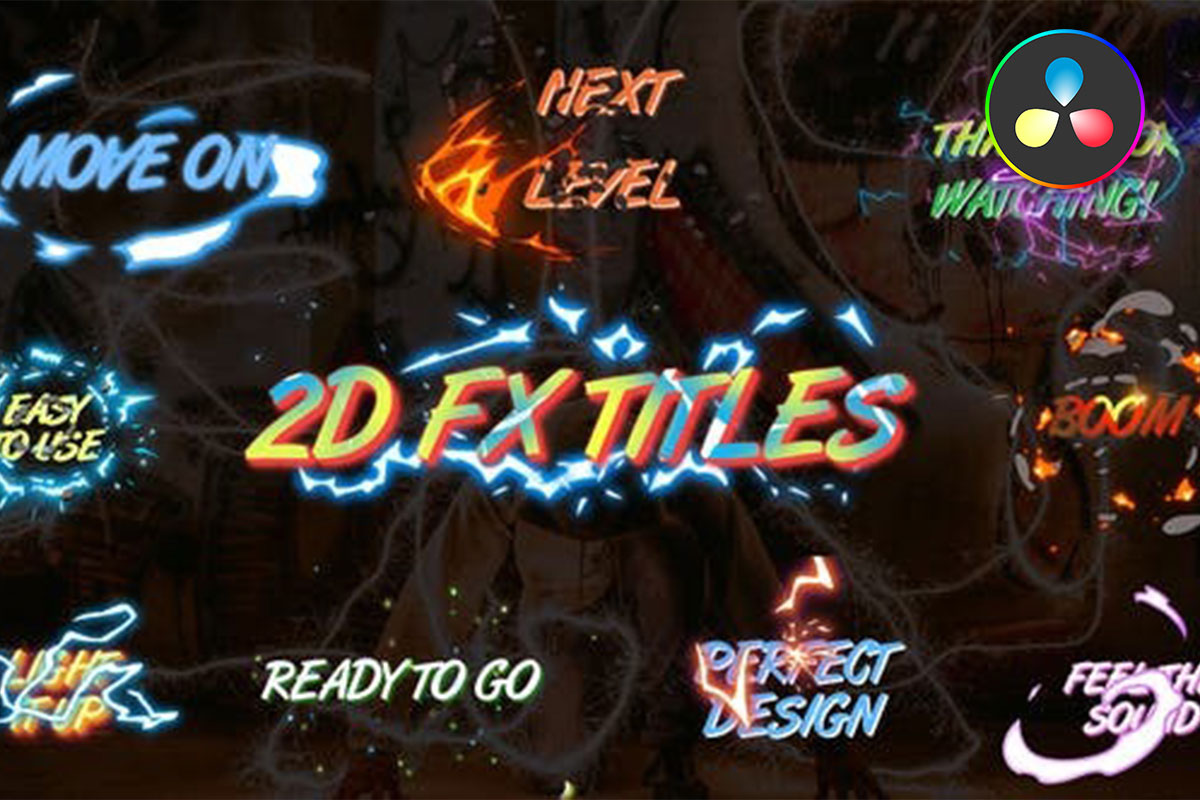 达芬奇素材 卡通闪电烟雾能量爆炸元素2D动态标题特效包 Dynamic 2D FX Titles | DaVinci Resolve插图
