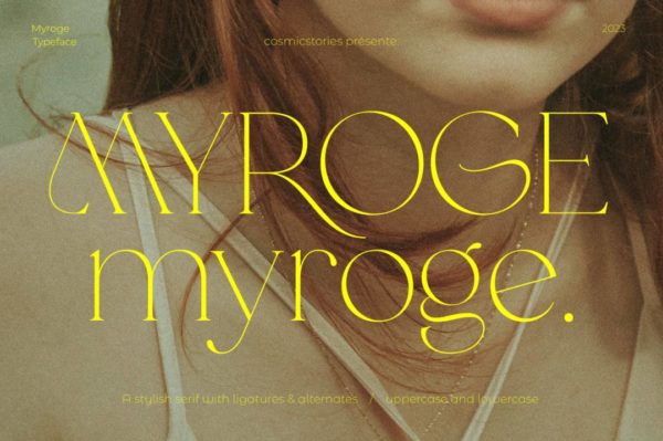 时尚奢华女性化杂志海报排版LOGO标题设计衬线英文字体安装包 MYROGE elegant & stylish serif