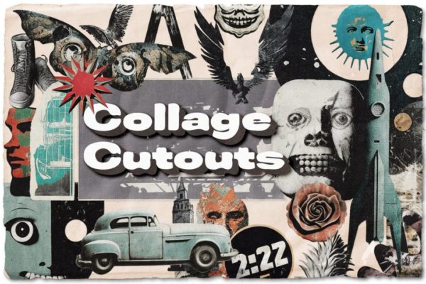818款街头前卫做旧人脸生活用品拼贴艺术剪贴画PNG免抠图设计素材 Collage Cutouts Vol. 2