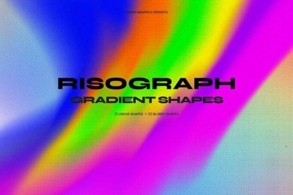 43款渐变弥散光抽象艺术复古线性模糊PNG免扣元素背景素材 Risograph Gradient Shapes