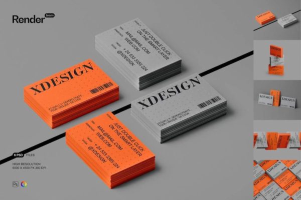 6款时尚品牌VI设计商务名片卡片展示贴图PSD样机模板素材 Business Card Mockup Set