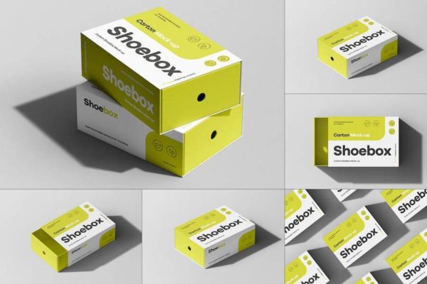 6款时尚逼真鞋盒抽屉式包装纸纸盒设计展示贴图PSD样机模板 Shoe Box Mock-up