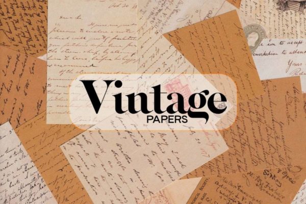 105款复古泛黄英文草书手稿档案手写草稿信件牛皮纸肌理背景图设计素材 Vintage Paper – Overlays