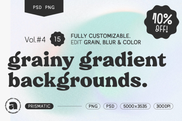 15款渐变粉彩散景噪点颗粒肌理纹理背景图片PS设计素材包 Grainy Gradient Backgrounds #4