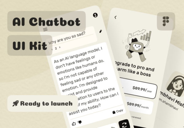 25+屏人工智能GPT技术AI聊天机器人APP网站界面设计Figma模板套件 [Ready to Launch] AI Chatbot UI Kit