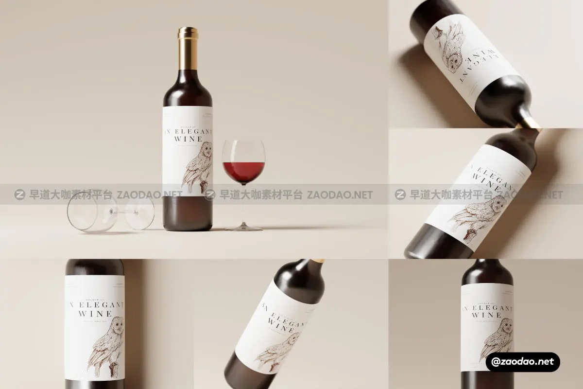 10款时尚红酒葡萄酒瓶贴纸设计展示贴图PSD样机模板素材 Red Wine Bottle Mockups插图