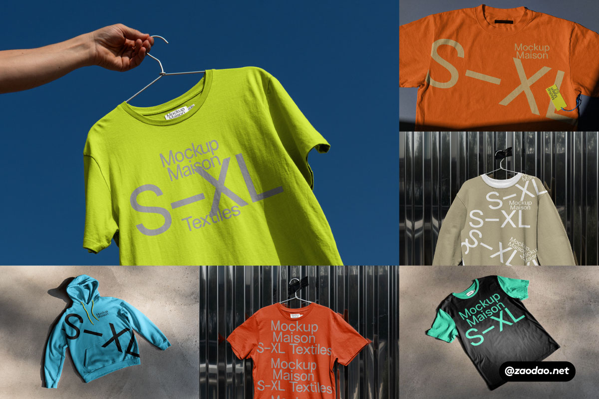6款时尚半袖T恤连衣帽卫衣设计展示效果图PSD样机模板 Mockup.Maison – T-shirt Mockup Collection 01插图