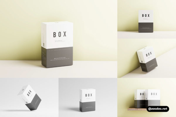 8款逼真方形产品包装纸盒外观设计PS智能贴图样机模板 Cardboard Packaging Box Mockups