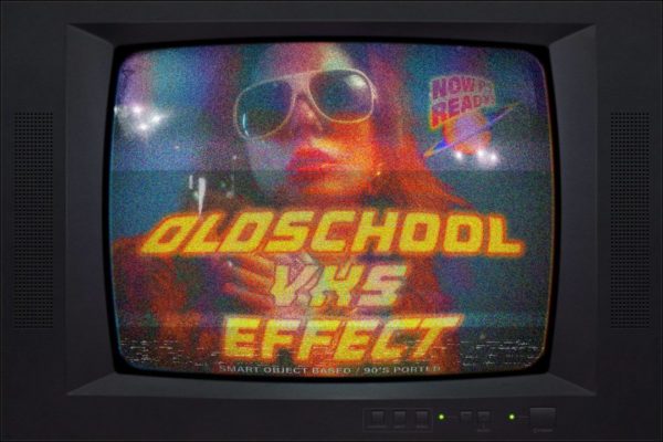 80年代复古信号故障扭曲蒸汽波照片图像处理特效PS样机模板 VHS Machine – Retro Monitor Effect