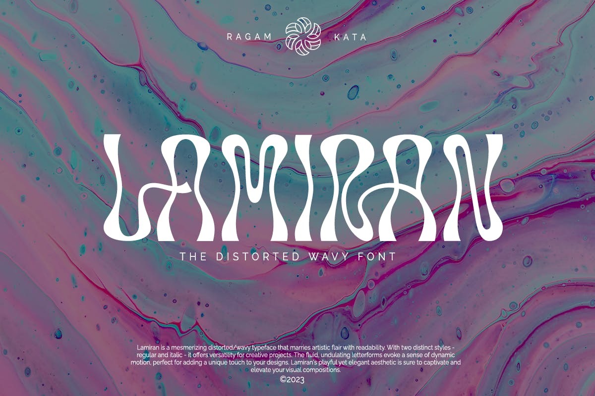 时尚复古杂志婚礼徽标设计装饰英文字体安装包 Lamiran Distorted Wavy Font插图