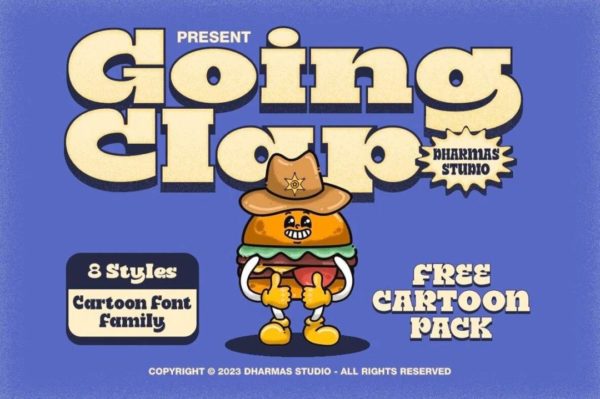 60年代复古怀旧卡通几何漫画风贴纸海报标题LOGO设计PSAI英文字体 Going Clap Fuente