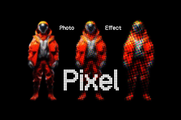 80年代复古颗粒半调像素化照片图像处理PS特效样机模板 Colorful Pixels Photo Effect
