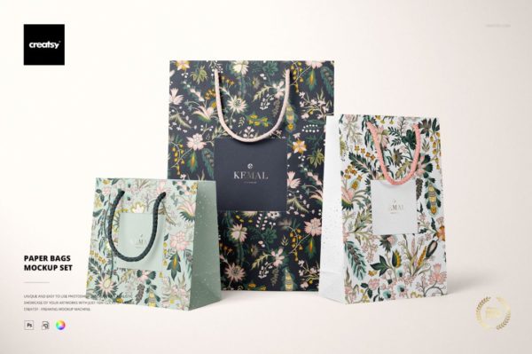 13款时尚商城礼品礼物购物纸袋手提袋设计展示效果图PSD样机模板 Paper Bags Mockup Set