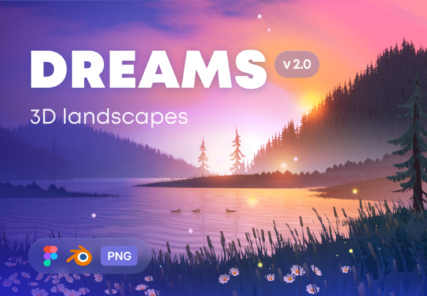 16款超清卡通梦幻风景景观Blender模型+PNG背景图片设计素材包 Dreams 2.0 – 3D Landscapes