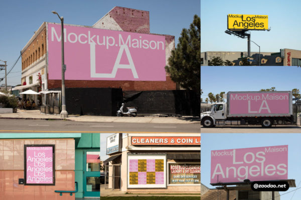 6款时尚美国洛杉矶街头海报招贴广告牌设计展示贴图PSD样机模板 Mockup.Maison – Роster & Billboard Mockup Collection 06