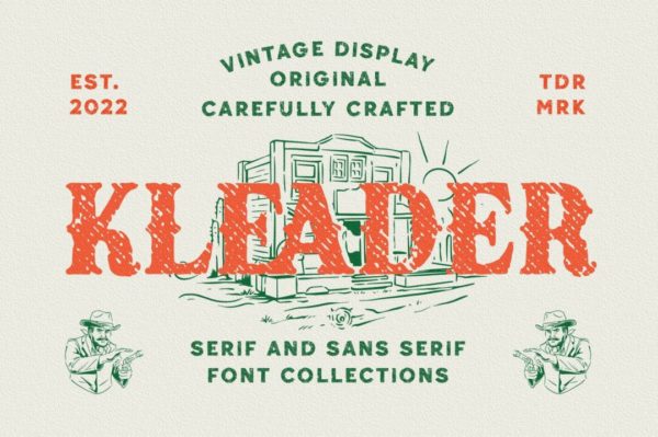 复古老式潮牌标题T恤包装标题设计PSAI衬线英文字体 Kleader – Display Font