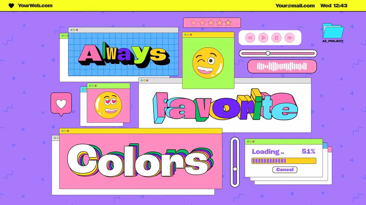 AE模板 复古Y2K电脑系统窗口UI元素标题视频动画特效 Retro UI Titles