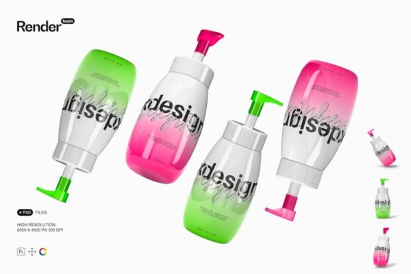 时尚洗手液按压泵塑料瓶包装瓶外观设计展示贴图PSD样机模板 Soap Dispenser Mockup