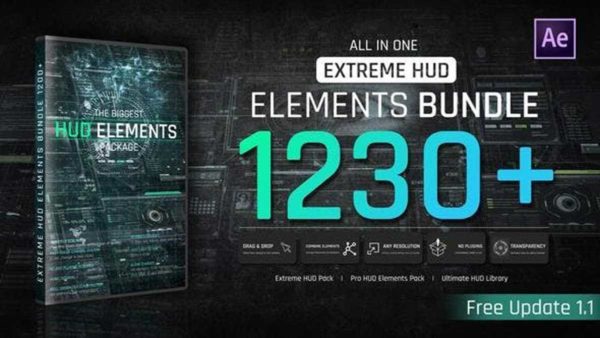 AE模板 1230组未来赛博朋克科技感HUD元素边框动画 Extreme HUD Elements Bundle 1200+ V2