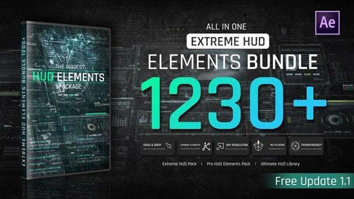 AE模板 1230组未来赛博朋克科技感HUD元素边框动画 Extreme HUD Elements Bundle 1200+ V2插图