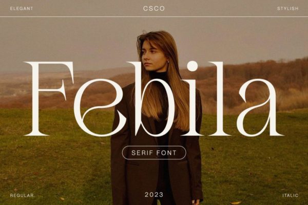 优雅奢华女性化杂志标题LOGO徽标设计PSAI衬线英文字体 Febila – Elegant Serif Font