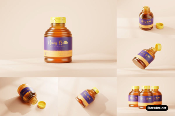 10款逼真食品蜂蜜塑料包装瓶设计展示效果图PSD样机模板 Plastic Honey Bottle Mockups