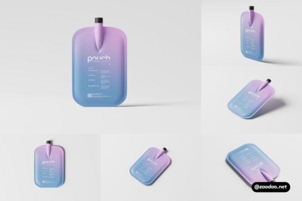 8款逼真化妆品护肤品补给吸嘴塑料包装袋设计展示贴图PSD样机模板 Cosmetic Refill Pouch / Bag Mockups