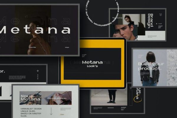 高级创意服装摄影品牌营销设计作品集图文排版设计PPT幻灯片模板 Metana – Modern Powerpoint Creative Agancy