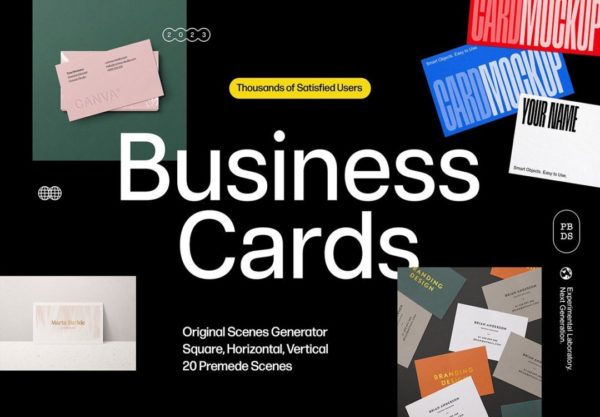 20款高级质感凹凸浮雕效果纸质商务名片设计作品PS智能贴图样机模板 Selva: Business Card Mockup Kit