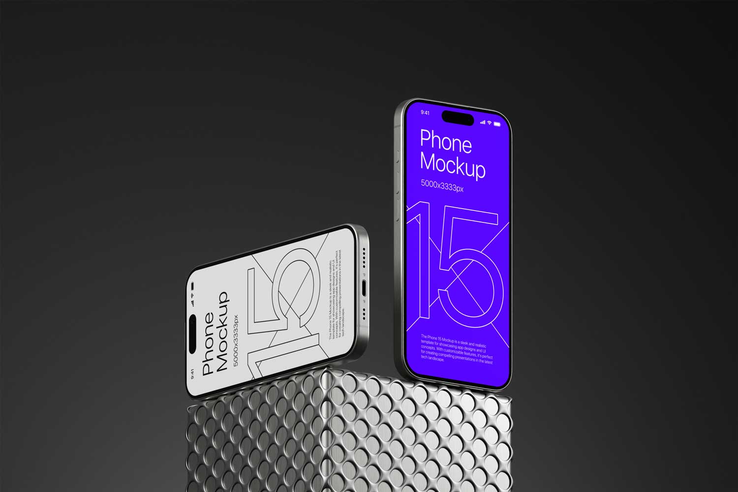 10暗黑工业风苹果iPhone 15 Pro作品集设计展示贴图PSD样机模板 iPhone 15 – App Presentation Mockup插图7