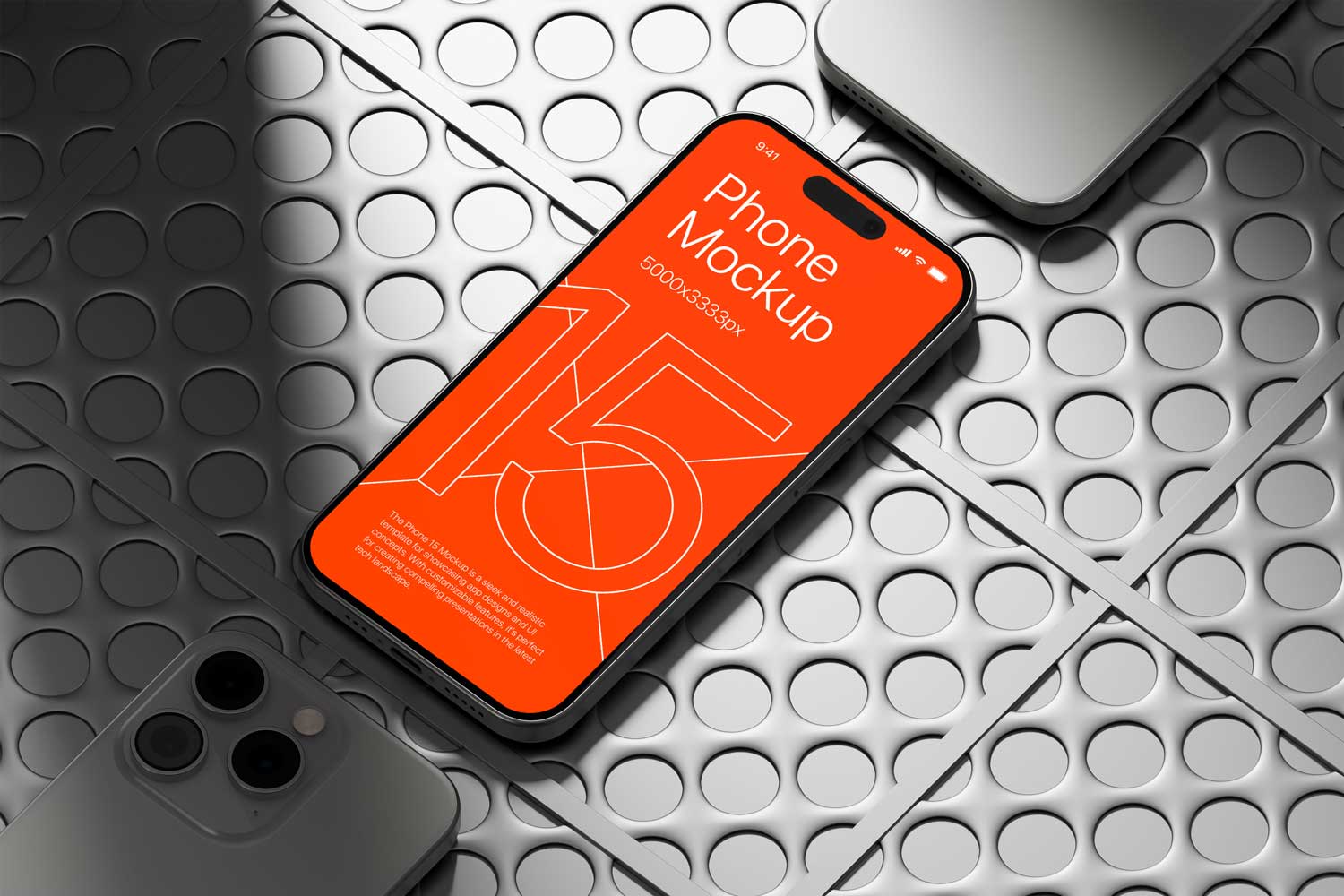 10暗黑工业风苹果iPhone 15 Pro作品集设计展示贴图PSD样机模板 iPhone 15 – App Presentation Mockup插图6
