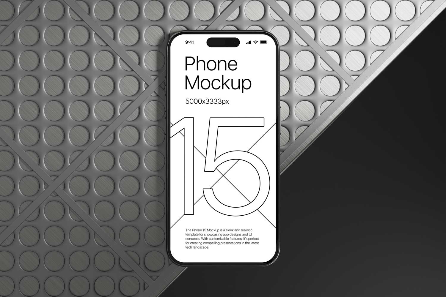 10暗黑工业风苹果iPhone 15 Pro作品集设计展示贴图PSD样机模板 iPhone 15 – App Presentation Mockup插图4