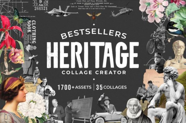 1700+款复古怀旧人物风景建筑动物雕塑解构拼贴艺术PNG免抠图素材 Bestsellers Heritage Collage Creator