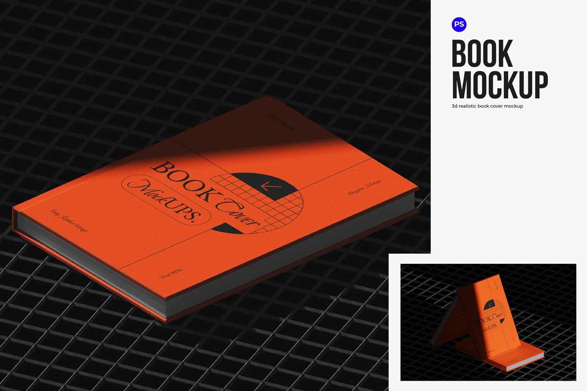 逼真硬皮精装书籍画册封面作品集设计展现效果图PSD样机模板 Book Cover Mockup插图