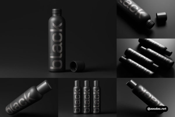 10款暗黑哑光化妆品塑料包装瓶设计展示效果图PSD样机模板 Tall Black Plastic Cosmetic Bottle Mockups