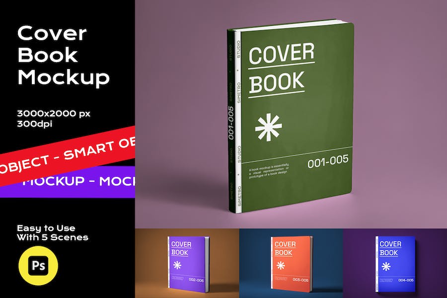 精装硬皮书籍画册封面设计展示效果图PSD样机模板 Book Mockup插图