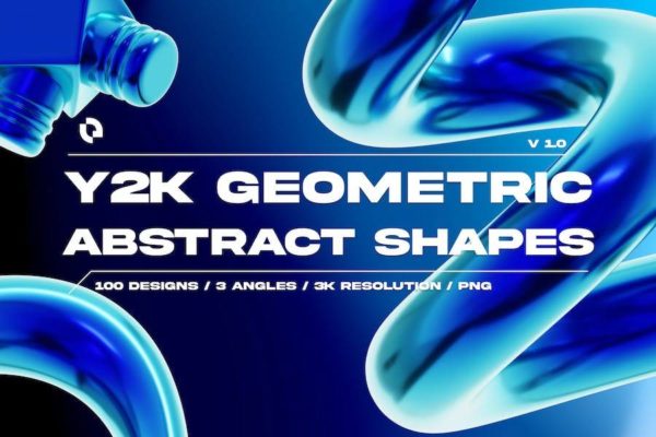 300款复古Y2K风3D立体几何抽象艺术图形Icons图标PNG免抠图设计素材 Y2K Geometric Shape – 3D Icon Set