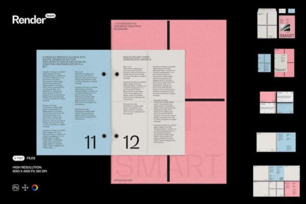 6款时尚品牌VI标志设计名片信纸指南手册设计展示效果图PSD样机模板 Brand Identity Mockup Set