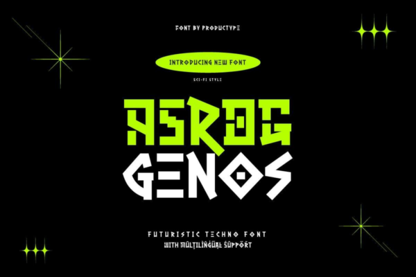 未来科幻赛博朋克网络科技游戏电影标题LOGO设计PS无衬线英文字体 Asrog Genos – Futuristic Tech Font