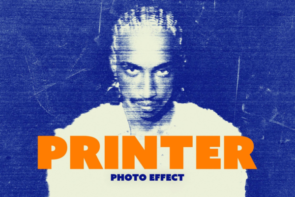 老式毛刺划痕复印效果人像图片修图PS修图样机模板 Broken Printer Photo Effect