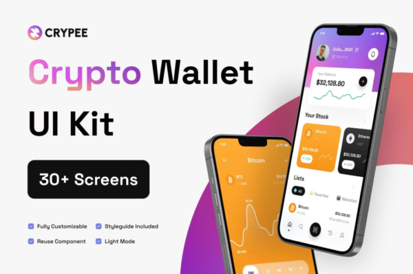 30+屏高级金融科技加密货币电子钱包APP软件界面设计Figma模板套件 Crypee – Crypto Wallet Mobile Apps UI Kit