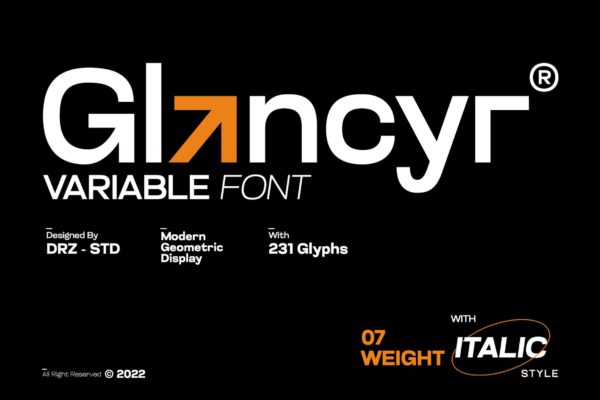 现代杂志海报徽标设计无衬线英文字体安装包 Glancyr Modern Geometric Font
