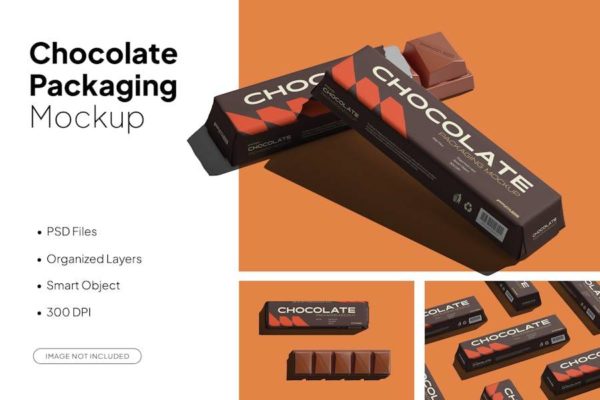 时尚长条巧克力糖果包装设计展示贴图PSD样机模板素材 Chocolate Packaging Mockup