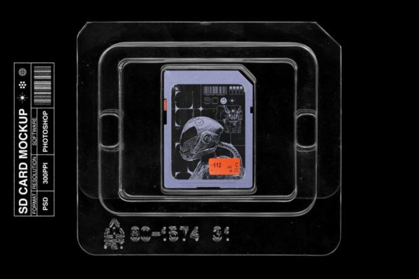 潮流酸性SD移动内存卡储存卡包装盒设计展示效果图PSD样机模板素材 SD Card Mockup