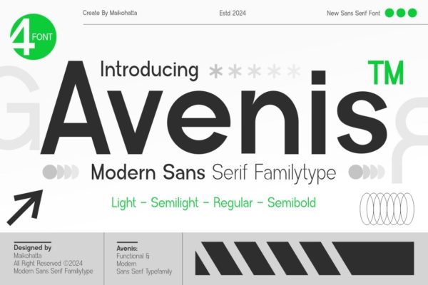 现代品牌海报徽标设计无衬线英文字体安装包 Avenis Modern Sans Serif Familytype