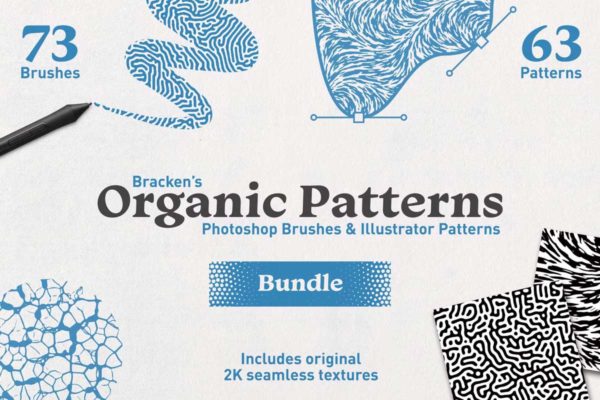 73款独特有机自然植物抽象艺术PS&AI图案笔刷预设无缝隙背景图片设计素材 Organic Patterns – Bundle