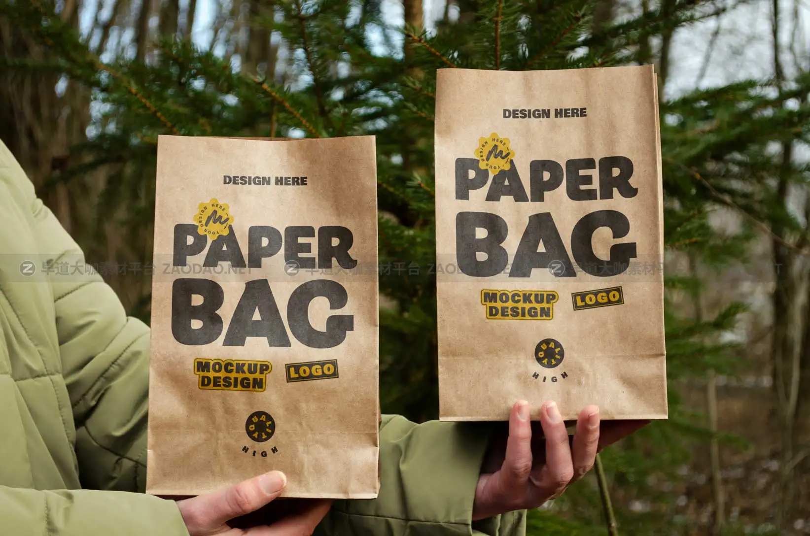 12款时尚手持汉堡面包包装袋外卖纸袋设计展示效果图PSD样机模板 Paper Bag Mockups插图10